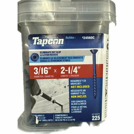 TAPCON 3/16-inch x 2-1/4-inch Climaseal Blue Flat Head T25 Concrete Screw Anchors With Drill Bit, 225PK 24560CT25